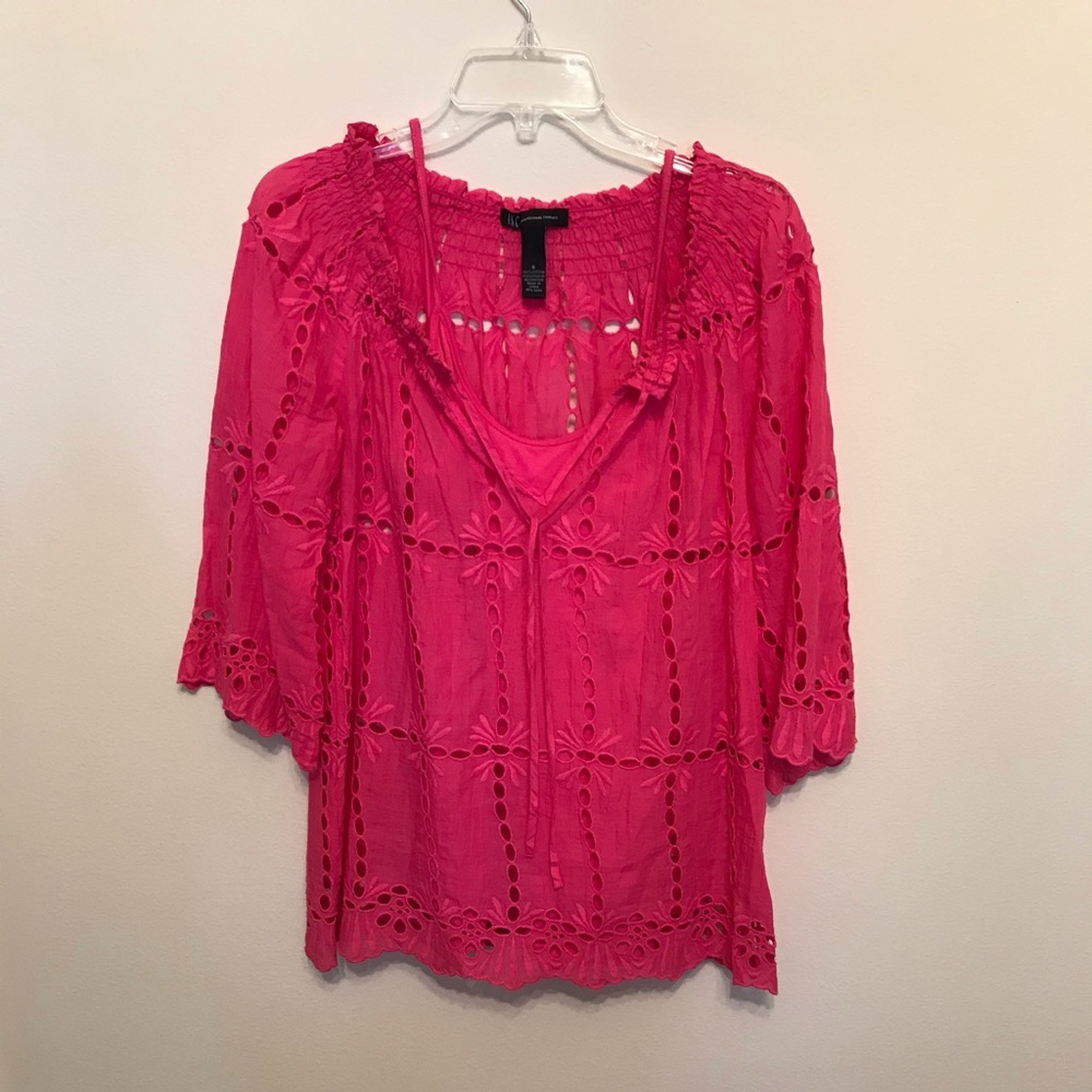 Pink eyelet top with matching cami